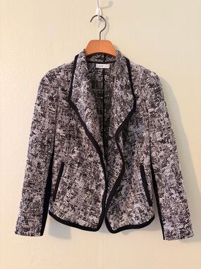 Vince Black and White Tweed Open-Front Blazer